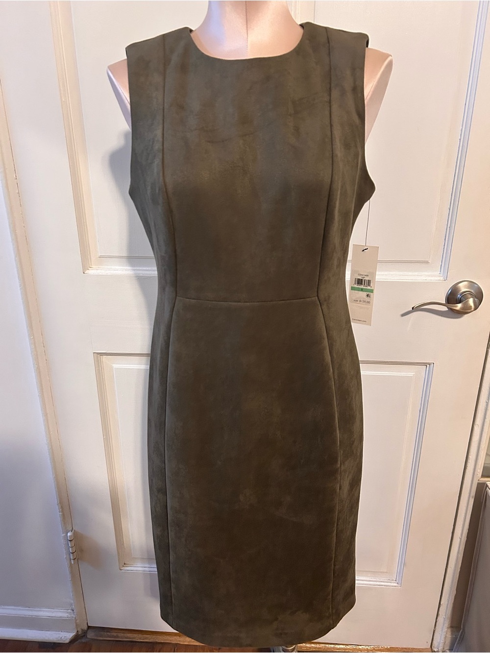 Calvin Klein Olive Green Sleeveless Sheath Dress.